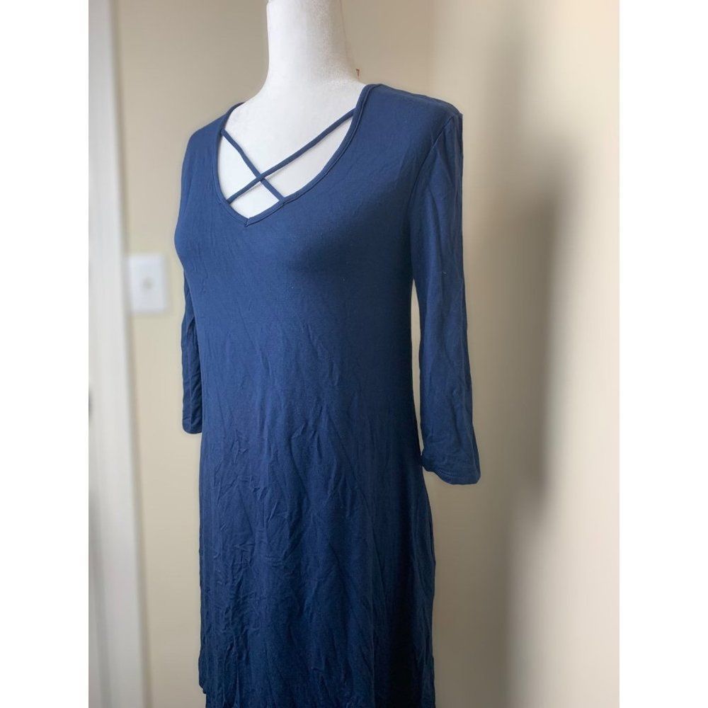 Lime n chili blue criss cross top dress with pockets and 3/4 sleeves